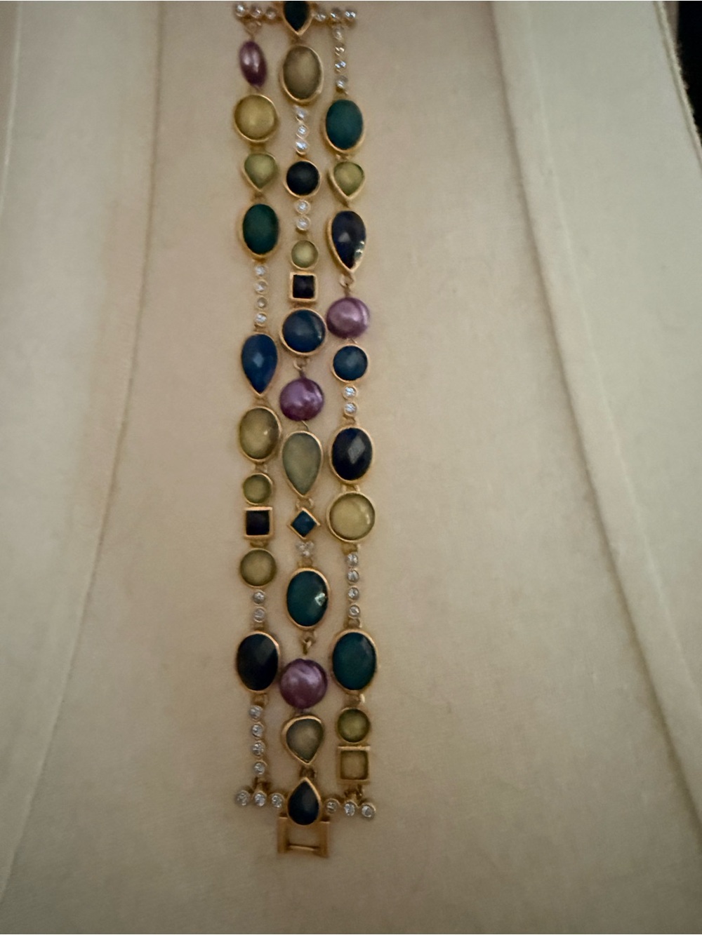 Multicolor Gemstone Link Bracelet in Gold Tone - Women Jewelry